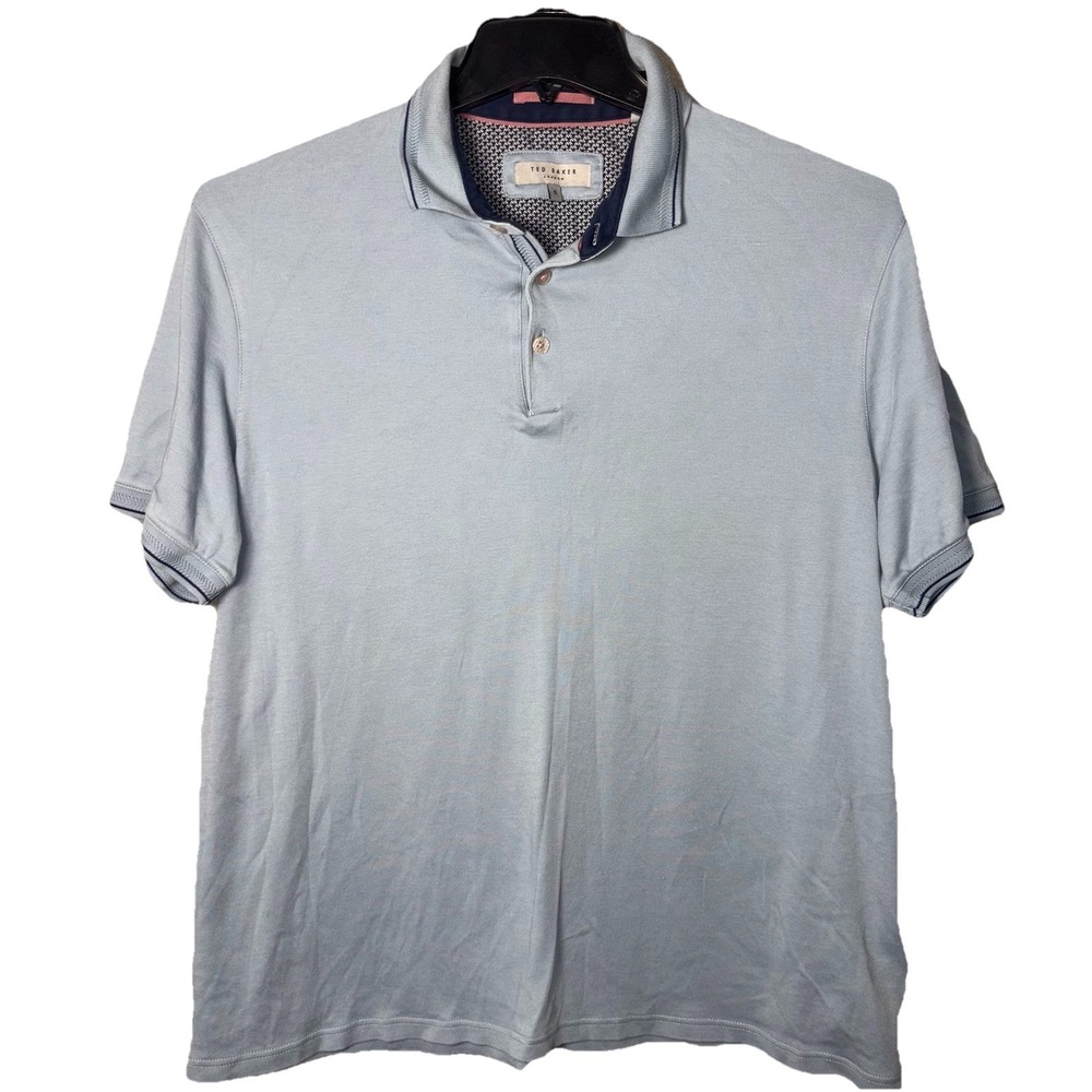 Ted Baker Polo Shirt Mens Sz 5 Knit Geometric Short Sleeve Stretch Casual